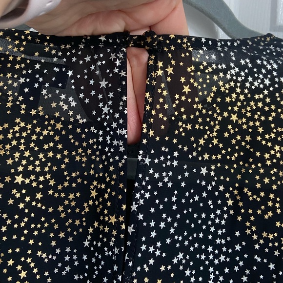 AFRM Mini Ruffle Party Dress Size Medium Black Gold Stars Short Sleeve - Picture 6 of 8